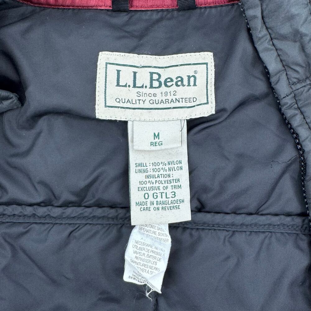 L.L.Bean Black Nylon Insulated Quilted Jacket Full Zip Ribbed Collar Mens Medium - Picture 6 of 7
